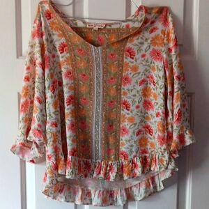 Rose & Thyme Boho Floral Peasant Top S Excellent Condition